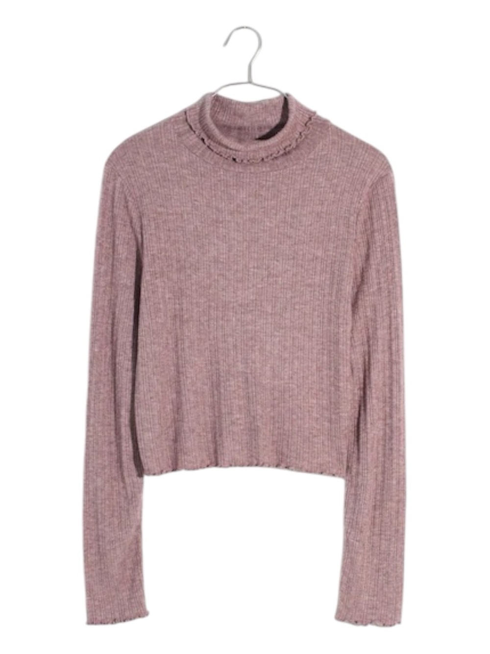 Madewell Women’s Cropped Long-Sleeve Turtleneck Tee Ruffle Lightweight sz L